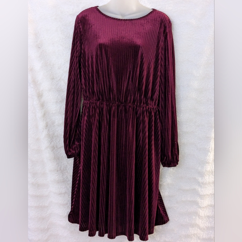 BBONLINEDRESS Burgundy long sleeve Velvet Mini Party DRESS Sz XL